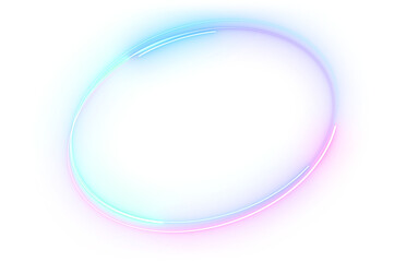 Abstract frame futuristic bright glowing neon laser line twirl curve ring.