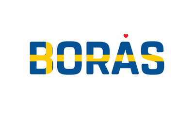 I Love Boras, Typographic Design of I Love Boras with a flag of Sweden on a white background, Boras city of Sweden with heart, Boras, I love Sweden