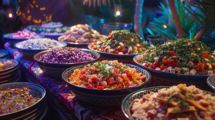 Fototapeta premium Delicious Buffet Colorful Mediterranean Food Salad Bar Party Catering