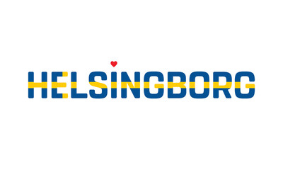 I Love Helsingbor, Typographic Design of I Love Helsingbor with a flag of Sweden on a white background, Helsingbor city of Sweden with heart, Helsingbor, I love Sweden