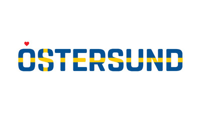 I Love Ostersund, Typographic Design of I Love Ostersund with a flag of Sweden on a white background, Ostersund city of Sweden with heart, Ostersund, I love Sweden