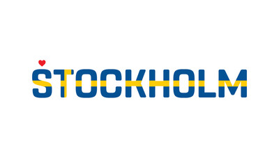 I Love Stockholm, Typographic Design of I Love Stockholm with a flag of Sweden on a white background, Stockholm city of Sweden with heart, Stockholm, I love Sweden