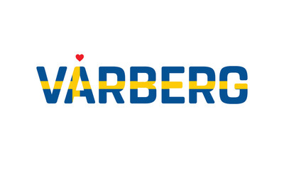 I Love Varberg, Typographic Design of I Love Varberg with a flag of Sweden on a white background, Varberg city of Sweden with heart, Varberg, I love Sweden
