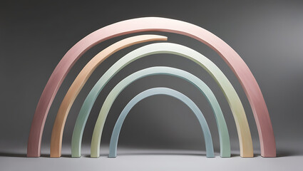 Naklejka premium An abstract rainbow composed of layered arches with muted pastel tones, with each arch slightly uneven to convey a hand-drawn feel.