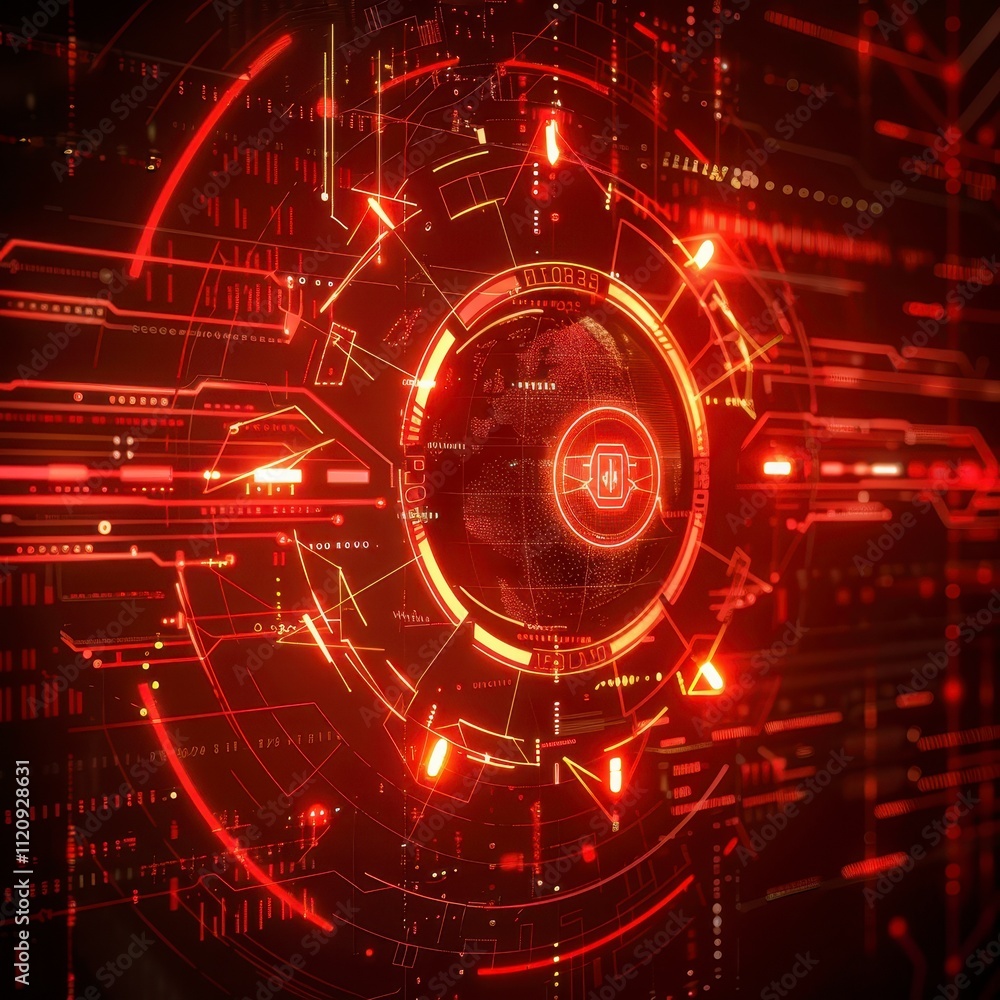 Poster futuristic red global network interface hud background