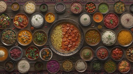 Fototapeta premium Diverse Delicious Indian Cuisine Aromatic Spices Curries Rice Dishes and More