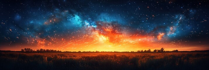 Obraz premium Vibrant cosmic landscape with a colorful sunset 