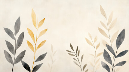 Abstract botanical illustration with delicate leaves in neutral tones