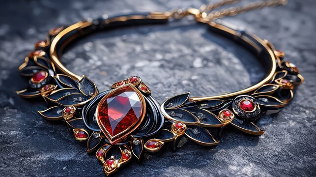 Elegant Ruby Necklace with Intricate Design and Glossy Finish