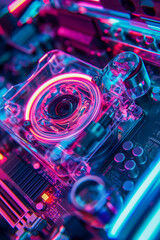 Fototapeta premium Neon illuminated circuit board with futuristic glowing technology design