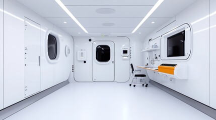 Futuristic sterile room with minimal design for scientific use.