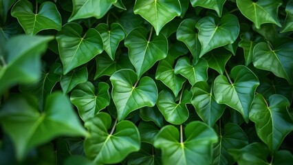 Vibrant Green Ivy Leaves Close-Up, Lush Overgrown Garden Foliage Texture