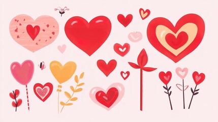 Sweet Valentine Elements Icon Set - Hearts, Cupids, and Romantic Designs