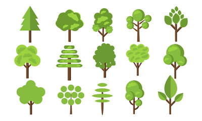 Fototapeta premium set of green trees. forest nature tree vector 