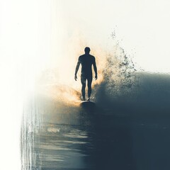 Fototapeta premium Surfer Riding Waves at the Ocean Action Scene Dynamic Environment Sunset View Thrilling Adventure