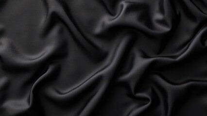 Fototapeta premium High-Resolution Black Fabric Texture, Draped Satin Material with Sheen, Flat Lay, Top View