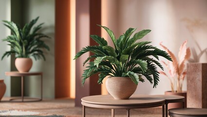 Interior background with plant 3d rendering