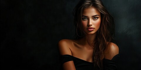 Fototapeta premium Studio shot of a model posing with dramatic lighting and a black backdrop