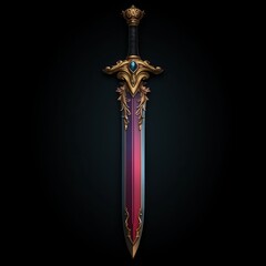 Fototapeta premium Ornate Fantasy Sword with Crown and Gem Detailing