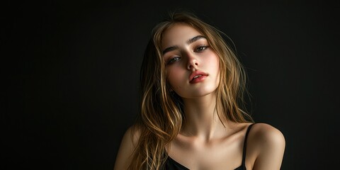 Naklejka premium Studio shot of a model posing with dramatic lighting and a black backdrop