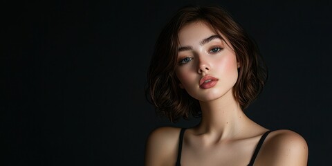 Fototapeta premium Studio shot of a model posing with dramatic lighting and a black backdrop