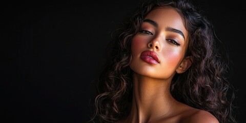 Fototapeta premium Studio shot of a model posing with dramatic lighting and a black backdrop