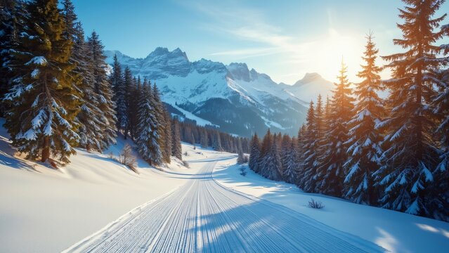 Enchanting Cross-Country Skiing Track in Lienz, Austria, Snowy Mountains & Pine Trees