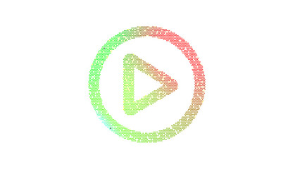 Icon play circle is made up of LED square shapes. There are bright diodes and there are black dead diodes