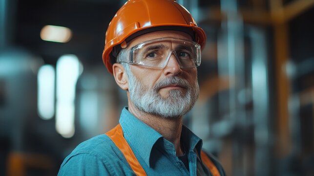 Mature male factory worker in safety gear. Ideal for construction, industrial, or safety themes. - Powered by Adobe