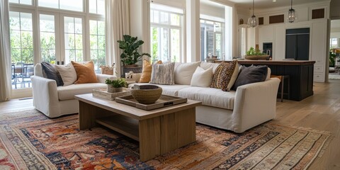 A beautifully styled interior space showcasing a blend of modern and traditional design elements in a cozy living area