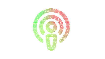 Icon podcast is made up of LED square shapes. There are bright diodes and there are black dead diodes