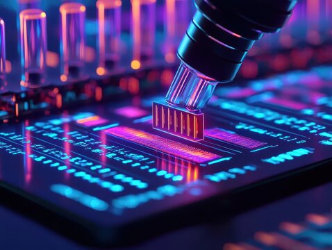 Detailed view of a biochip reader scanning a microarray for gene expression profiling