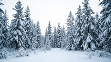 Panoramic Winter Wonderland, Snow-Covered Pine Trees in Lapland Forest