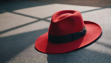 red fedora hat on the floor