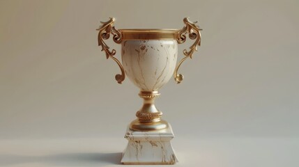 Ornate Golden Trophy with White Marble Base