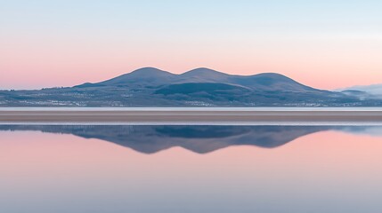 Fototapeta premium Serene Sunset Reflection Over Coastal Mountains
