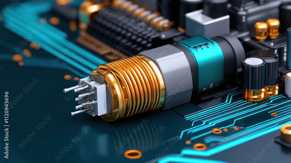 Poster close-up of a circuit board component with intricate details.