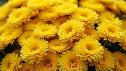 Obraz premium Vibrant Yellow Chrysanthemum Bouquet, Full Frame Close-Up of Lush, Sunny Flowers