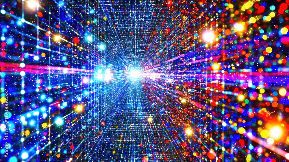 Poster abstract representation of light and color in a digital space.