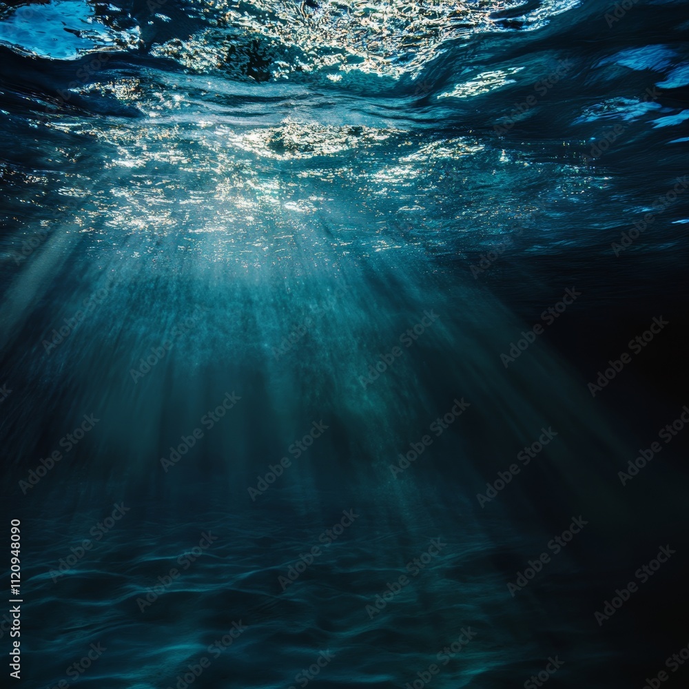 Poster dancing rays of sunlight illuminate the serene depths of a tranquil underwater paradise at midday, c