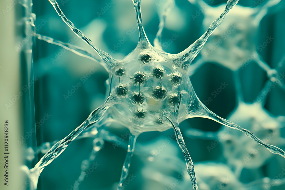 Poster microscopic view of a neuron cell with its intricate network of dendrites and axon.