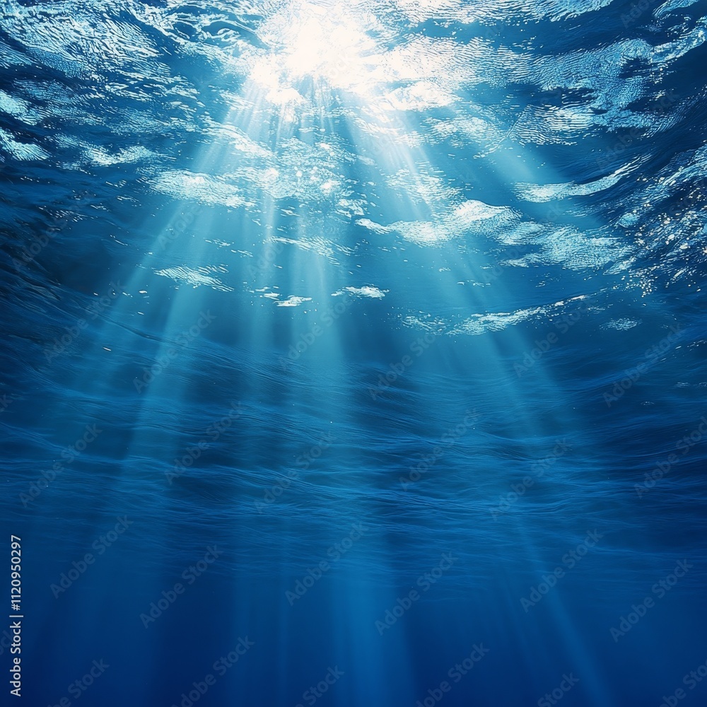 Poster sunlight pierces through azure waters, creating a dazzling display of shimmering rays in a tranquil 