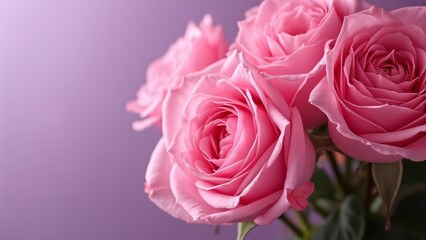 Fototapeta premium Intricate Layered Pink Roses Macro Photography, Valentine's, Wedding, Romantic Bouquet, Flower Arrangement, Soft Purple Background
