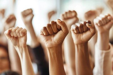 Close-up of Raised Fists in a Crowd of People