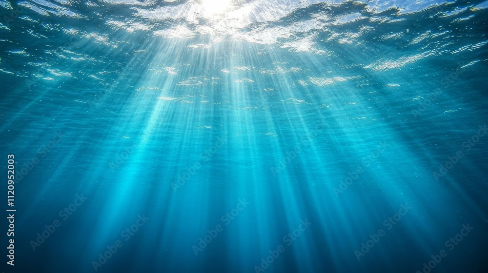 Poster beneath the surface, sunlight dances through crystal clear waters in a serene underwater realm, crea