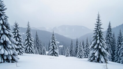 Fototapeta premium Snow-Covered Spruce Trees in the Majestic Carpathian Mountains, A Breathtaking Winter Landscape Photography