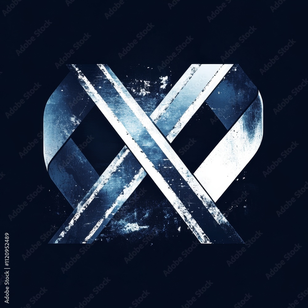 Poster artistic ribbon design with intricate patterns in blue hues displayed against a dark backdrop reveal