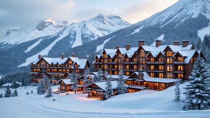 Solitude in the Snow, Picturesque American-Style Wooden Hotel Complex in Snowy Mountain Resort