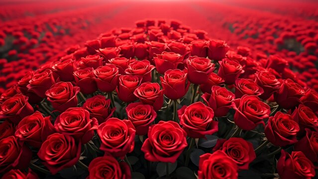 Endless Sea of Red Roses, Valentine's Day Wallpaper, Romantic Background, Captivating Floral Display, Lush Red Roses Bouquet, Vibrant Hues, Detailed Texture