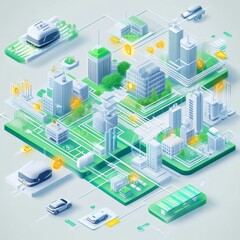 Urban Landscape of Smart City Technologies Showcasing Innovation in Architecture and Transportation Systems for Sustainable Living and Connectivity